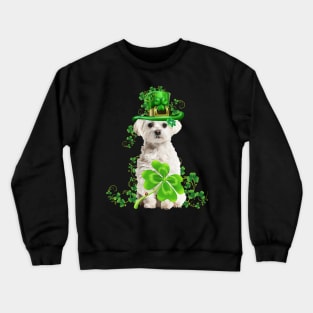 Lucky White Maltese Shamrock St Patrick's Day Crewneck Sweatshirt